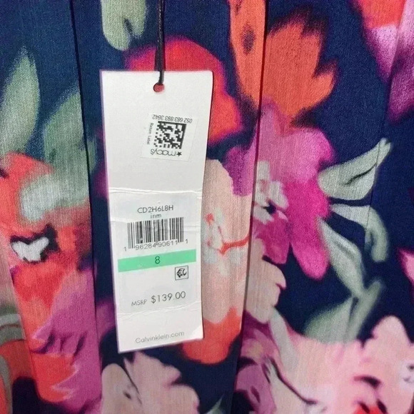 Calvin Klein Floral-Print Belted MIDI Dress - Picture 7 of 9